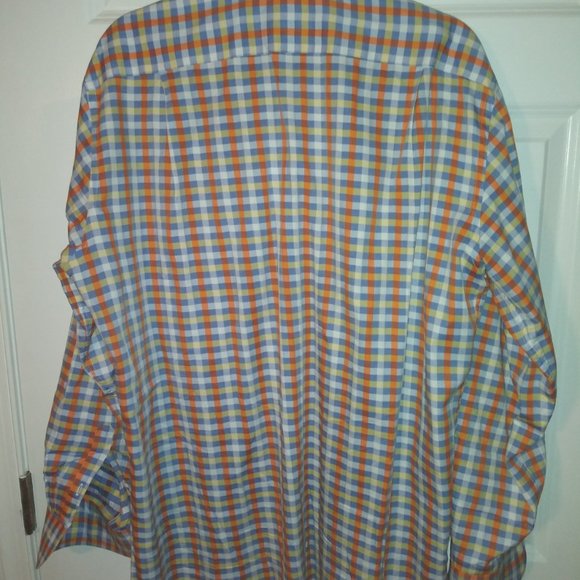 Ledbury:Men's Orange, Yellow & Blue Gingham. Barrel cuffs, Neck: 17.5 Sleeve: 37 - Picture 5 of 6